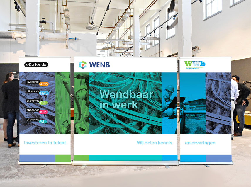 HSTotaal: ontwerp combi roll-up banners O&O fonds en werkgeversverenigingen WENB en WWb; jaarcongres in ‘De Fietser’ in Ede
