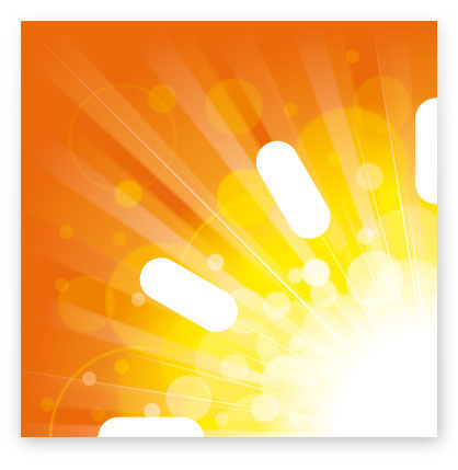 HSTotaal: kleurige HilverZon huisstijl-elementen; oranje, zinderende, energieke zon omgeven door stralende, witte logo-details