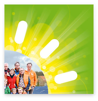 HSTotaal: kleurige HilverZon huisstijl-elementen; groene, stralende visual, ronde foto met logo-details en Hilversumse mensen