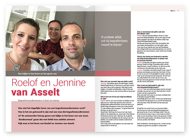 HSTotaal: spread van het R.AUW-magazine; interview met twee uitvaartondernemers over hun werk in situaties van afscheid en gemis