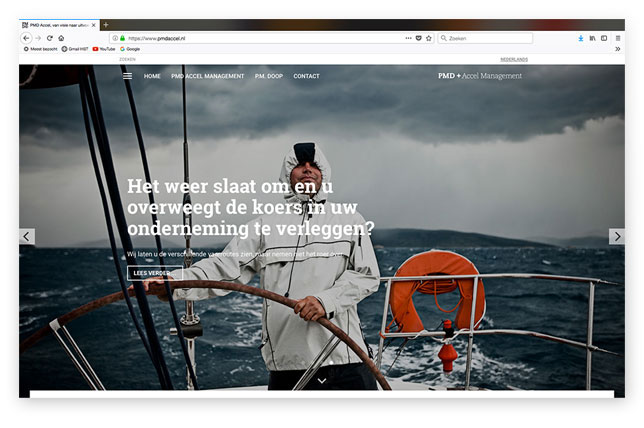 HSTotaal: foto van zeezeiler in regenpak met donkere wolken en een woeste zee, en de eerlijke vraag van PMD Accel Management