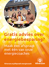 HSTotaal: oranje omslag van HilverZon-flyer om samen met een coach werk te maken van energiebesparing