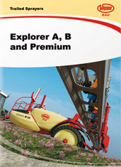 HSTotaal: omslag van de Vicon-RAU brochure met een gele Explorer veldspuit in een aardappelveld